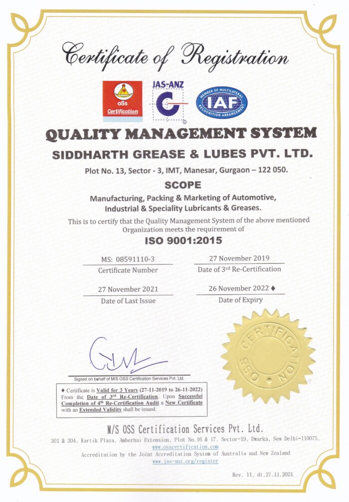 Siddharth Petro | ISO 9001 2015 Certificate