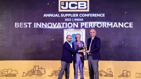 Team receiving Best Innovation Performance award at JCB Annual Supplier Conference 2023 India