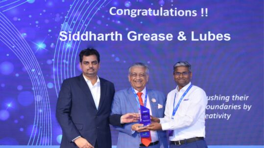 Siddharth Grease & Lubes receiving an award from SKF for pushing boundaries by creativity